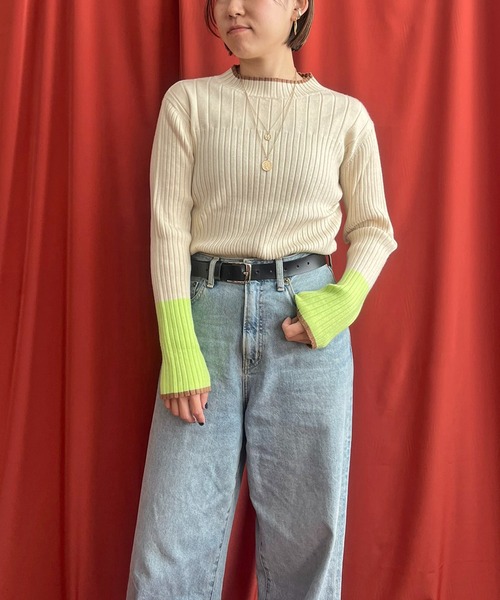 LHELBIE(レルビエ)の「トリミングバイカラーニットトップス(ニット/セーター・レディース・アイボリー/ブラック/パープル・M)」の22枚目の写真