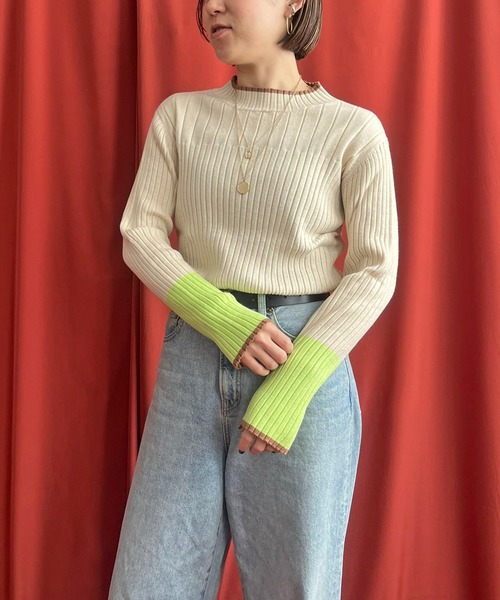 トリミングバイカラーニットトップス LHELBIE│Eimee Law & LHELBIE