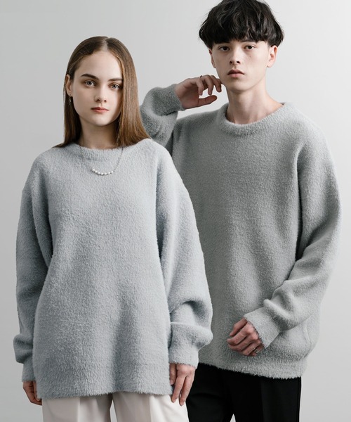 オーバーサイズフェザーヤーンクルーネックニット（ニット/セーター