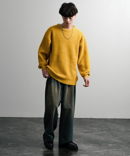 オーバーサイズフェザーヤーンクルーネックニット（ニット/セーター