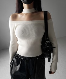 me+em select（ミームセレクト）の「【 ２color 】チョーカーオフショルリブニットトップス ／choker offshoulder lib knit tops（ニット/セーター・レディース）」