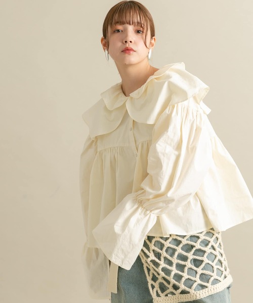 KBF（ケイビーエフ）の「ダブルフリルカラーブラウス（シャツ/ブラウス・レディース・アイボリー/イエロー/グレー系その他・ONE）」の5枚目の写真