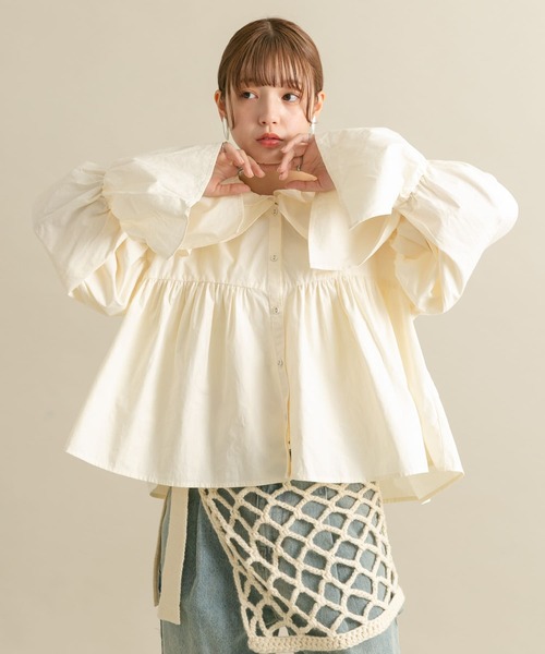 KBF（ケイビーエフ）の「ダブルフリルカラーブラウス（シャツ/ブラウス・レディース・アイボリー/イエロー/グレー系その他・ONE）」の6枚目の写真