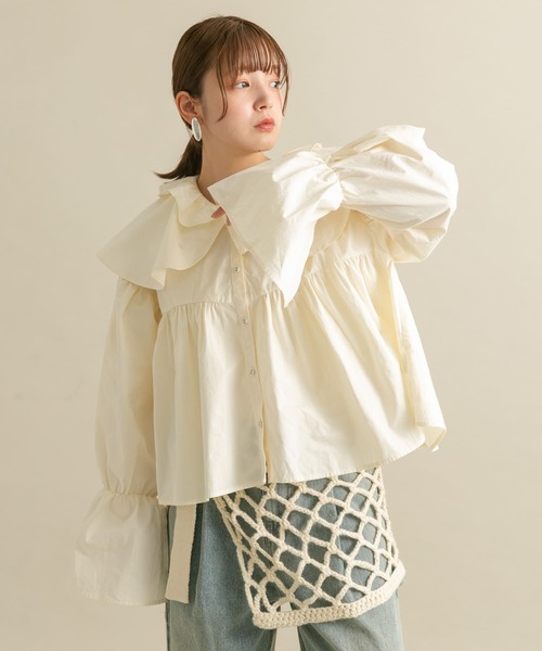 KBF（ケイビーエフ）の「ダブルフリルカラーブラウス（シャツ/ブラウス・レディース・アイボリー/イエロー/グレー系その他・ONE）」の7枚目の写真