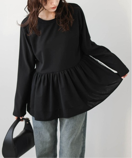 【美品】Rene ルネ 日本製 デニム 切替 チュール トップス ペプラム セール】チュールレイヤードペプラムトップス（その他トップス