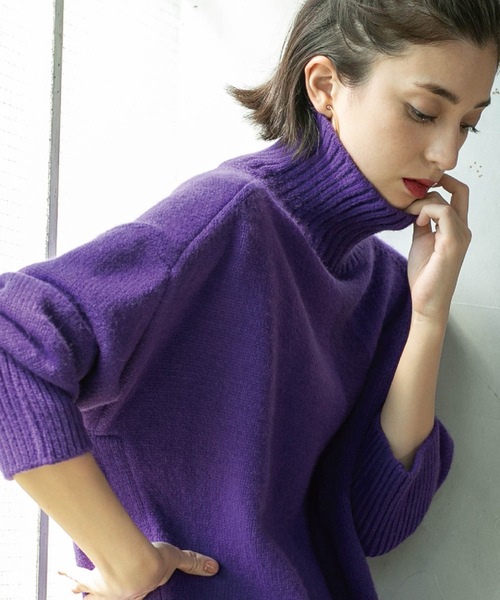 OPAQUE.CLIP（オペークドットクリップ）の「◆もちもちタートルスリットニット（ニット/セーター・レディース・ブラック/パープル系/ネイビー/ホワイト/ワインレッド/ホワイト系その他3・00）」の5枚目の写真