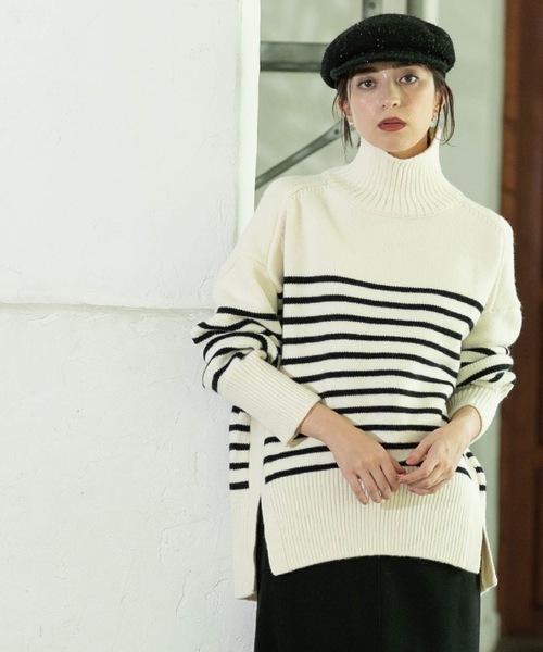 OPAQUE.CLIP（オペークドットクリップ）の「◆もちもちタートルスリットニット（ニット/セーター・レディース・ブラック/パープル系/ネイビー/ホワイト/ワインレッド/ホワイト系その他3・00）」の8枚目の写真