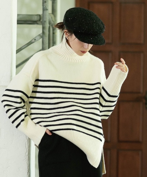 OPAQUE.CLIP（オペークドットクリップ）の「◆もちもちタートルスリットニット（ニット/セーター・レディース・ブラック/パープル系/ネイビー/ホワイト/ワインレッド/ホワイト系その他3・00）」の11枚目の写真