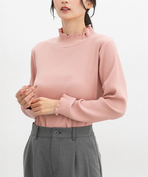 Honeys(ハニーズ)の「【ハニぽか】あったかメローハイネック(Tシャツ/カットソー・レディース・ピンク/ミント/オフホワイト/ライトイエロー/ブラック/グレイッシュベージュ/アイボリー/スミクロ/サックスブルー・S/M/L/LL)」の9枚目の写真