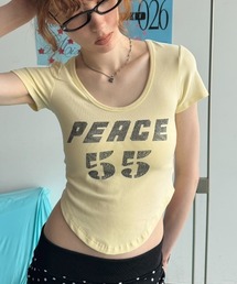 Uネックラインストーン半袖Tシャツ
