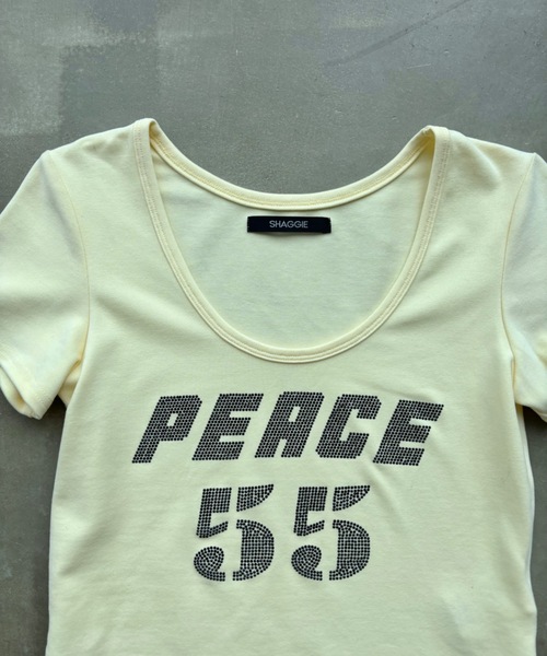 SHAGGIE（シャギー）の「Uネックラインストーン半袖Tシャツ（Tシャツ/カットソー・レディース・ホワイト/ブラック/イエロー・FREE）」の8枚目の写真