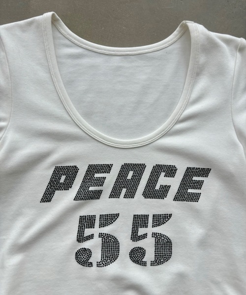 SHAGGIE（シャギー）の「Uネックラインストーン半袖Tシャツ（Tシャツ/カットソー・レディース・ホワイト/ブラック/イエロー・FREE）」の11枚目の写真