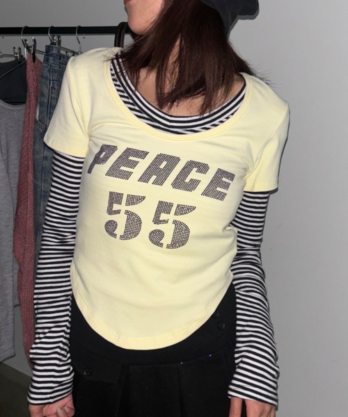 SHAGGIE（シャギー）の「Uネックラインストーン半袖Tシャツ（Tシャツ/カットソー・レディース・ホワイト/ブラック/イエロー・FREE）」の4枚目の写真