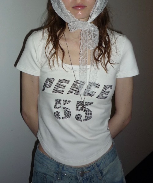 SHAGGIE（シャギー）の「Uネックラインストーン半袖Tシャツ（Tシャツ/カットソー・レディース・ホワイト/ブラック/イエロー・FREE）」の22枚目の写真