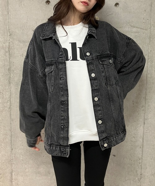 GLAMOROUS JANE（グラマラスジェーン）の「ビックシルエットデニムジャケット（デニムジャケット・レディース・ブラック/ブルー・FREE）」の6枚目の写真
