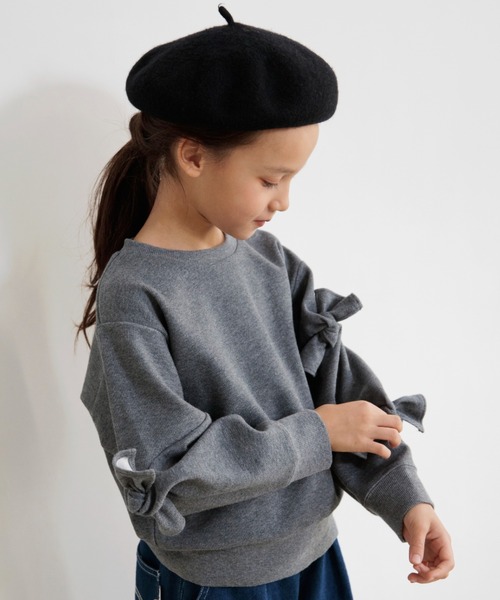 EDWIN（エドウィン）の「【Ou? by EDWIN】リボン付きトレーナー（スウェット・キッズ・アイボリー/グレー・150/110/100/140/90/120/130）」の2枚目の写真