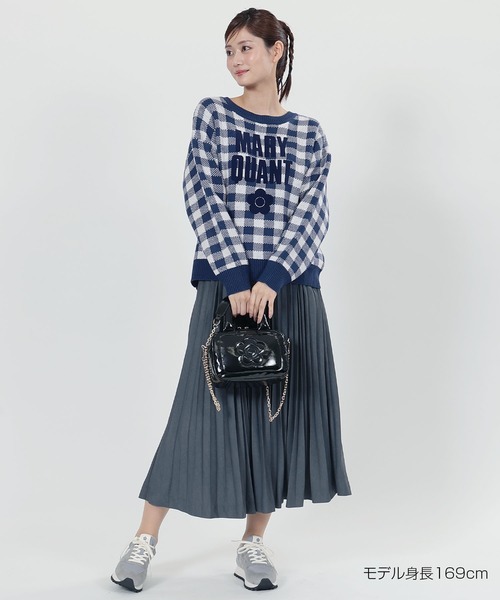 マリークワント　フロッキーロゴデイジー ニット　プルオーバー　黒 MARY QUANT（マリークワント）の「フロッキーロゴデイジー プル