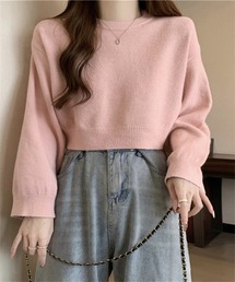 ゆったりサイズ　ショート丈ニットプルオーバー