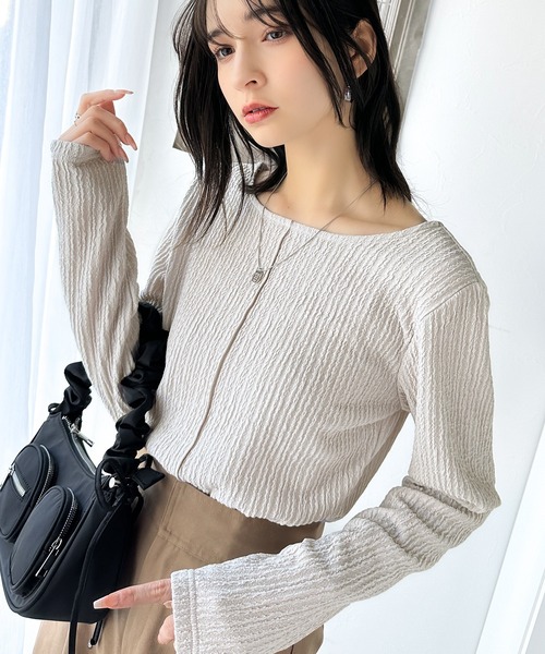 classicalelf(クラシカルエルフ)の「ストライプで煌めく抜け感。前後2wayジャガードトップス(長袖)(Tシャツ/カットソー・レディース・ライトグレー/アイボリー/ブラック/ブルー・LARGE/MEDIUM/SMALL/X-LARGE)」の14枚目の写真