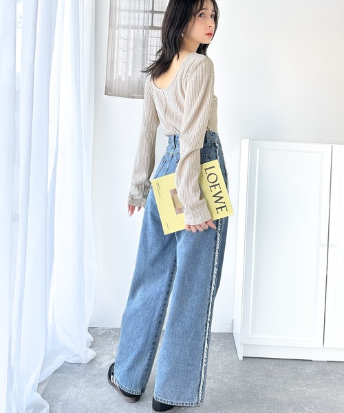 classicalelf(クラシカルエルフ)の「ストライプで煌めく抜け感。前後2wayジャガードトップス(長袖)(Tシャツ/カットソー・レディース・ライトグレー/アイボリー/ブラック/ブルー・LARGE/MEDIUM/SMALL/X-LARGE)」の18枚目の写真