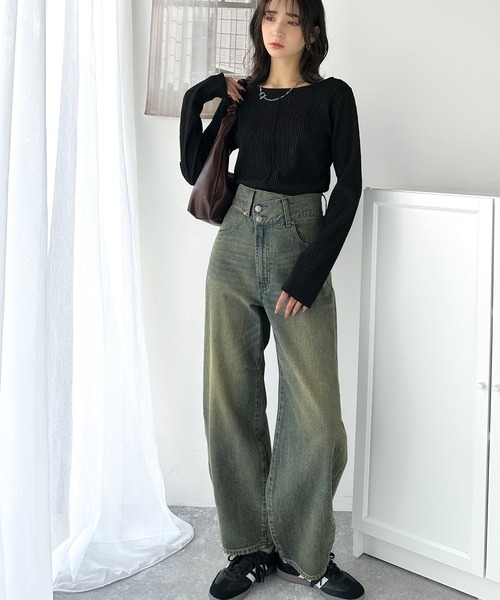 classicalelf(クラシカルエルフ)の「ストライプで煌めく抜け感。前後2wayジャガードトップス(長袖)(Tシャツ/カットソー・レディース・ライトグレー/アイボリー/ブラック/ブルー・LARGE/MEDIUM/SMALL/X-LARGE)」の11枚目の写真