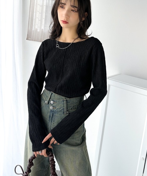 classicalelf(クラシカルエルフ)の「ストライプで煌めく抜け感。前後2wayジャガードトップス(長袖)(Tシャツ/カットソー・レディース・ライトグレー/アイボリー/ブラック/ブルー・LARGE/MEDIUM/SMALL/X-LARGE)」の10枚目の写真