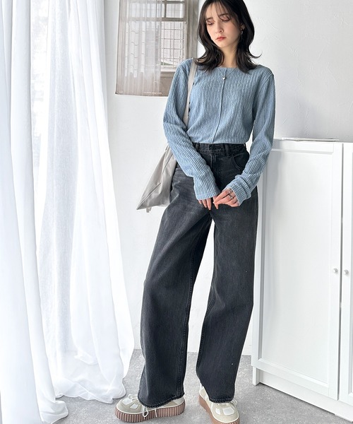 セール】ストライプで煌めく抜け感。前後2wayジャガードトップス（長袖