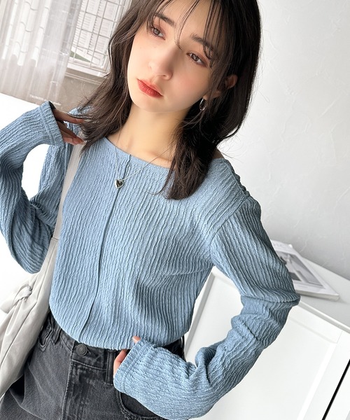 classicalelf(クラシカルエルフ)の「ストライプで煌めく抜け感。前後2wayジャガードトップス(長袖)(Tシャツ/カットソー・レディース・ライトグレー/アイボリー/ブラック/ブルー・LARGE/MEDIUM/SMALL/X-LARGE)」の19枚目の写真