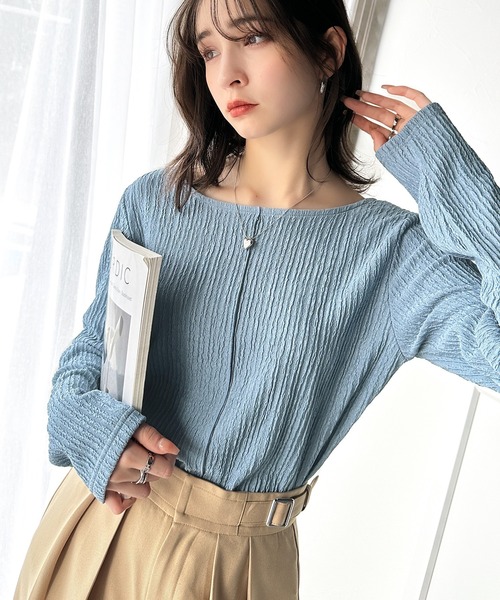 セール】ストライプで煌めく抜け感。前後2wayジャガードトップス（長袖