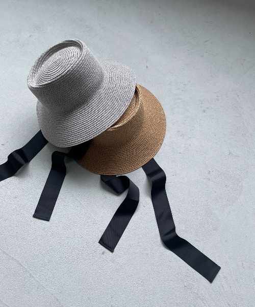 AIC.(エーアイシー)の「ロングリボンワイドブリムペーパーハット/サイズ調節可能(ハット・レディース・ベージュ/ブラック/グレー・FREE)」の5枚目の写真