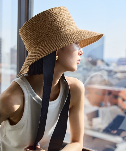 AIC.(エーアイシー)の「ロングリボンワイドブリムペーパーハット/サイズ調節可能(ハット・レディース・ベージュ/ブラック/グレー・FREE)」の19枚目の写真