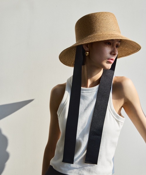 AIC.(エーアイシー)の「ロングリボンワイドブリムペーパーハット/サイズ調節可能(ハット・レディース・ベージュ/ブラック/グレー・FREE)」の17枚目の写真