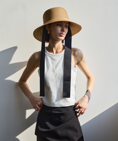 AIC.(エーアイシー)の「ロングリボンワイドブリムペーパーハット/サイズ調節可能(ハット・レディース・ベージュ/ブラック/グレー・FREE)」の21枚目の写真