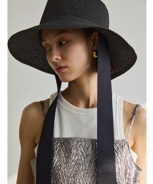 AIC.(エーアイシー)の「ロングリボンワイドブリムペーパーハット/サイズ調節可能(ハット・レディース・ベージュ/ブラック/グレー・FREE)」の9枚目の写真