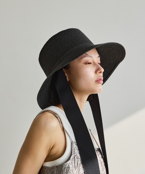 AIC.(エーアイシー)の「ロングリボンワイドブリムペーパーハット/サイズ調節可能(ハット・レディース・ベージュ/ブラック/グレー・FREE)」の10枚目の写真