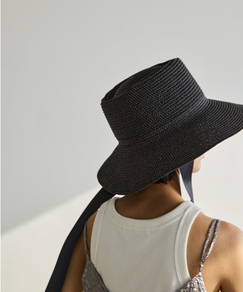 AIC.(エーアイシー)の「ロングリボンワイドブリムペーパーハット/サイズ調節可能(ハット・レディース・ベージュ/ブラック/グレー・FREE)」の13枚目の写真