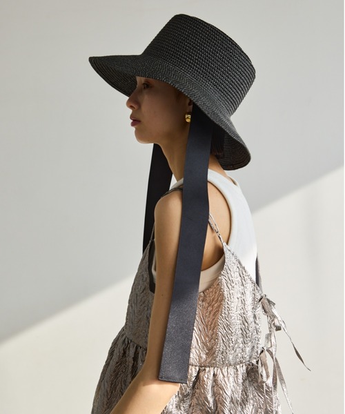 AIC.(エーアイシー)の「ロングリボンワイドブリムペーパーハット/サイズ調節可能(ハット・レディース・ベージュ/ブラック/グレー・FREE)」の11枚目の写真