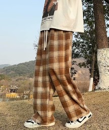 起毛ネルチェックイージーパンツ