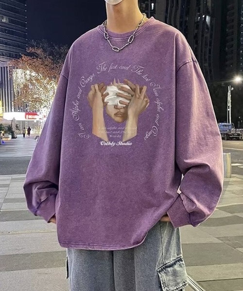 link lot（リンクロット）の「【秋冬】ヴィンテージライクビッグプリントロンT（Tシャツ/カットソー・メンズ・パープル/ブラック/ブルー/イエロー・M/L）」の3枚目の写真