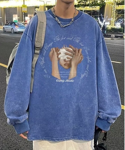 link lot（リンクロット）の「【秋冬】ヴィンテージライクビッグプリントロンT（Tシャツ/カットソー・メンズ・パープル/ブラック/ブルー/イエロー・M/L）」の2枚目の写真