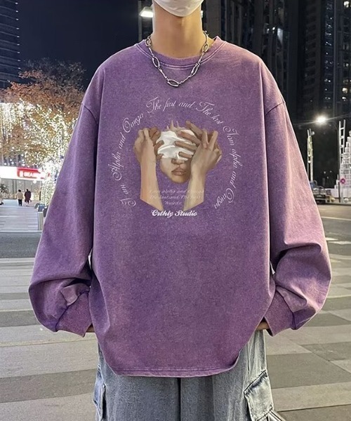 link lot（リンクロット）の「【秋冬】ヴィンテージライクビッグプリントロンT（Tシャツ/カットソー・メンズ・パープル/ブラック/ブルー/イエロー・M/L）」の12枚目の写真
