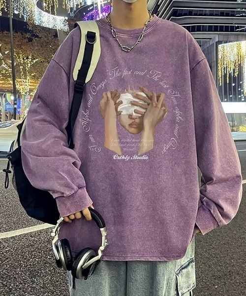 link lot（リンクロット）の「【秋冬】ヴィンテージライクビッグプリントロンT（Tシャツ/カットソー・メンズ・パープル/ブラック/ブルー/イエロー・M/L）」の13枚目の写真
