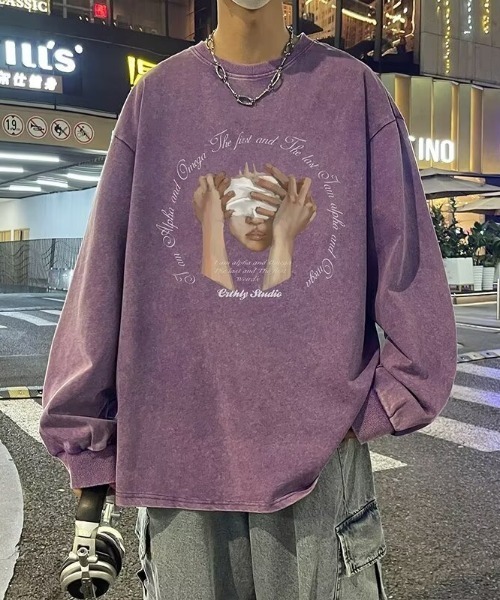 link lot（リンクロット）の「【秋冬】ヴィンテージライクビッグプリントロンT（Tシャツ/カットソー・メンズ・パープル/ブラック/ブルー/イエロー・M/L）」の9枚目の写真
