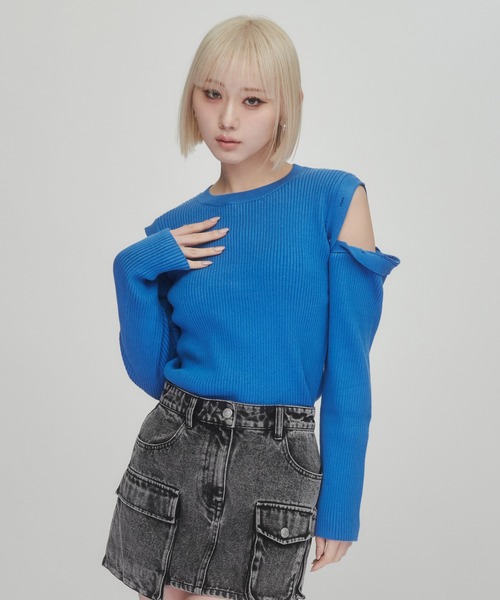 ENVYM（アンビー）の「マルチウェイリブニット（ニット/セーター・レディース・ホワイト/グレー/ブルー・FREE）」の4枚目の写真