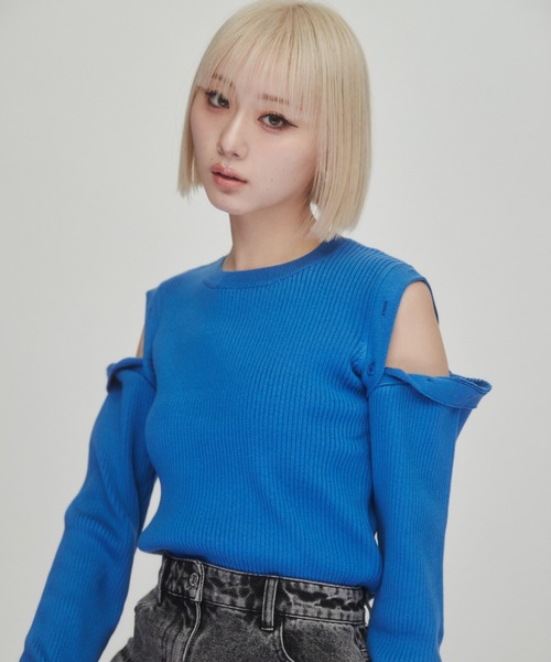 ENVYM（アンビー）の「マルチウェイリブニット（ニット/セーター・レディース・ホワイト/グレー/ブルー・FREE）」の9枚目の写真