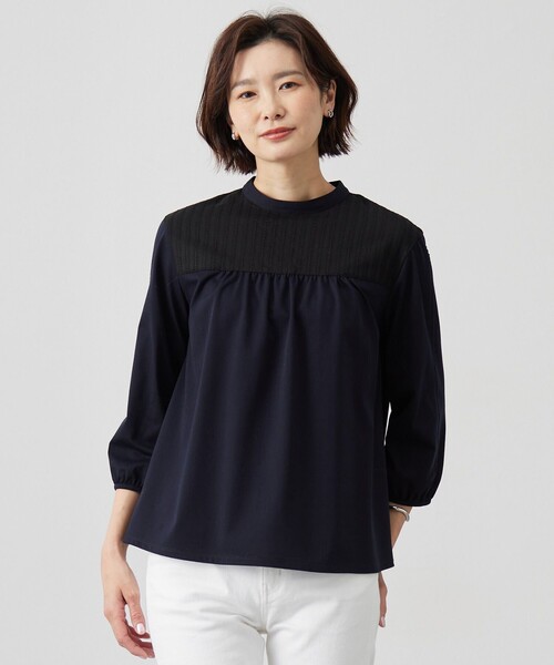 J.PRESS(ジェイプレス)の「【洗える】プレーティングジャージー モックネックカットソー(Tシャツ/カットソー・レディース・ホワイト系/ネイビー系/サックスブルー系・T13/T15)」の2枚目の写真