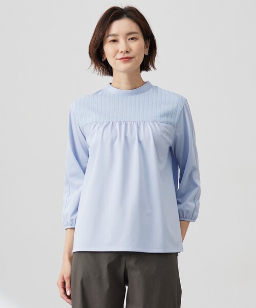 J.PRESS(ジェイプレス)の「【洗える】プレーティングジャージー モックネックカットソー(Tシャツ/カットソー・レディース・ホワイト系/ネイビー系/サックスブルー系・T13/T15)」の3枚目の写真