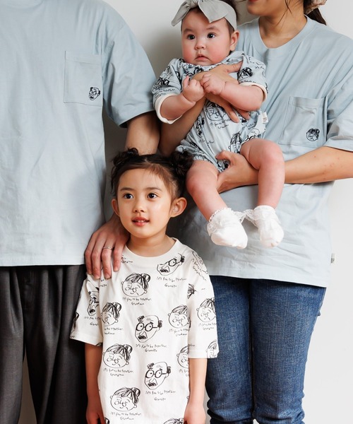 MAKE YOUR DAY（メイクユアデイ）の「じいちゃんばあちゃん総柄半袖Tシャツ■80～140cm（Tシャツ/カットソー・キッズ・オフホワイト/ミント・80/90/100/110/120/130/140）」の16枚目の写真