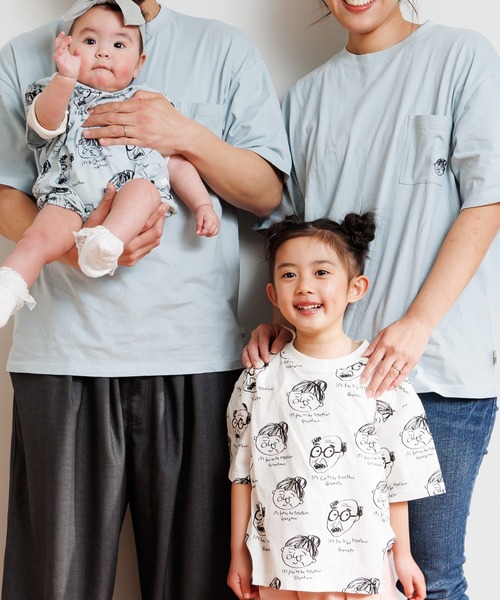 MAKE YOUR DAY（メイクユアデイ）の「じいちゃんばあちゃん総柄半袖Tシャツ■80～140cm（Tシャツ/カットソー・キッズ・オフホワイト/ミント・80/90/100/110/120/130/140）」の18枚目の写真