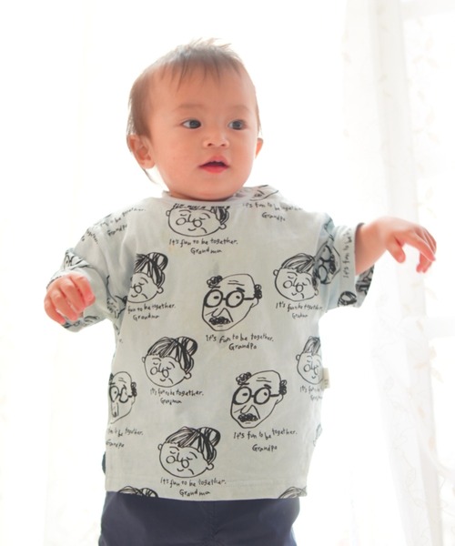 MAKE YOUR DAY（メイクユアデイ）の「じいちゃんばあちゃん総柄半袖Tシャツ■80～140cm（Tシャツ/カットソー・キッズ・オフホワイト/ミント・80/90/100/110/120/130/140）」の5枚目の写真